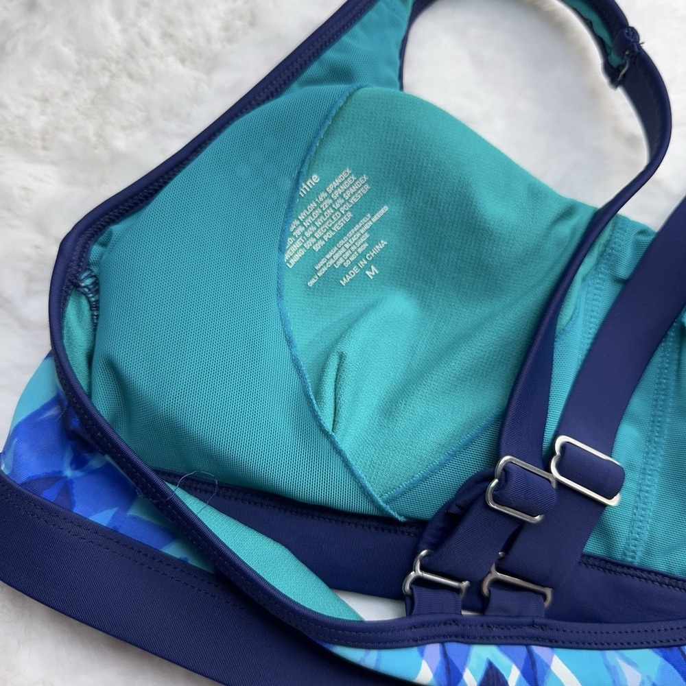 Title Nine Sports Bra Padded Cups Adjustable Straps Blue Green Size Medium - Picture 4 of 7